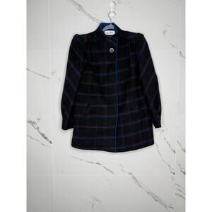 Vintage Beau Brem Black Plaid Wool Women's Coat Jacket size 14 Made In USA